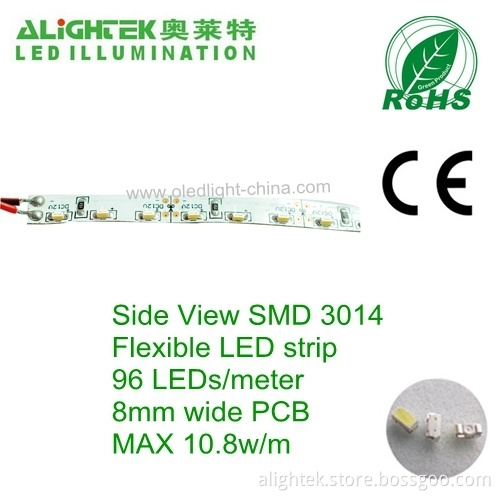 Side View Smd3014 Led Strip Light Tape 96leds/meter 12vdc 8mm Pcb
